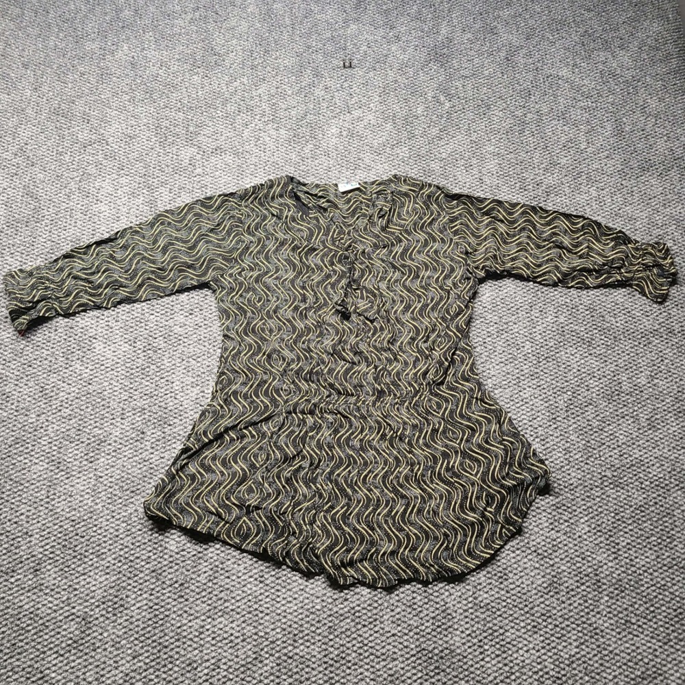 Azad Dresses Kids XL Black Gold Wavy Dotted Ruffle Tunic Top 3/4 Sleeve